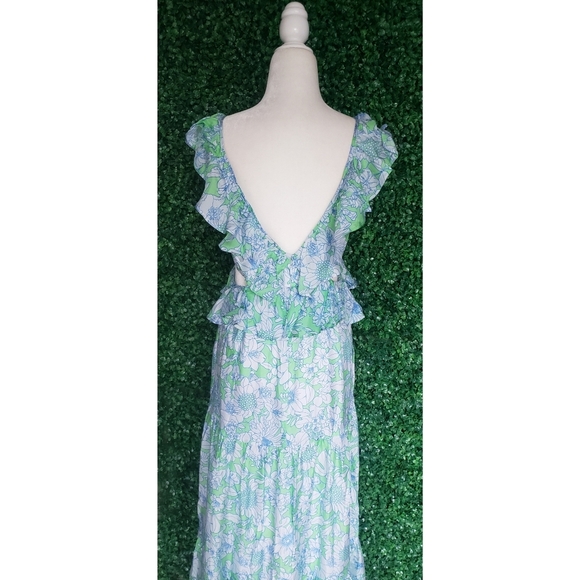 71. J.Crew Collection ruffle-trim cutout maxi dress in lime floral - Picture 6 of 12